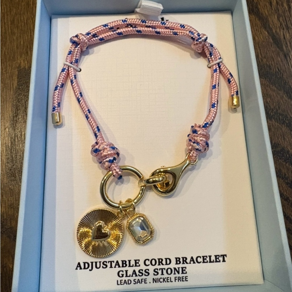 Gold and pink cord bracelet with heart charm #braceletlove